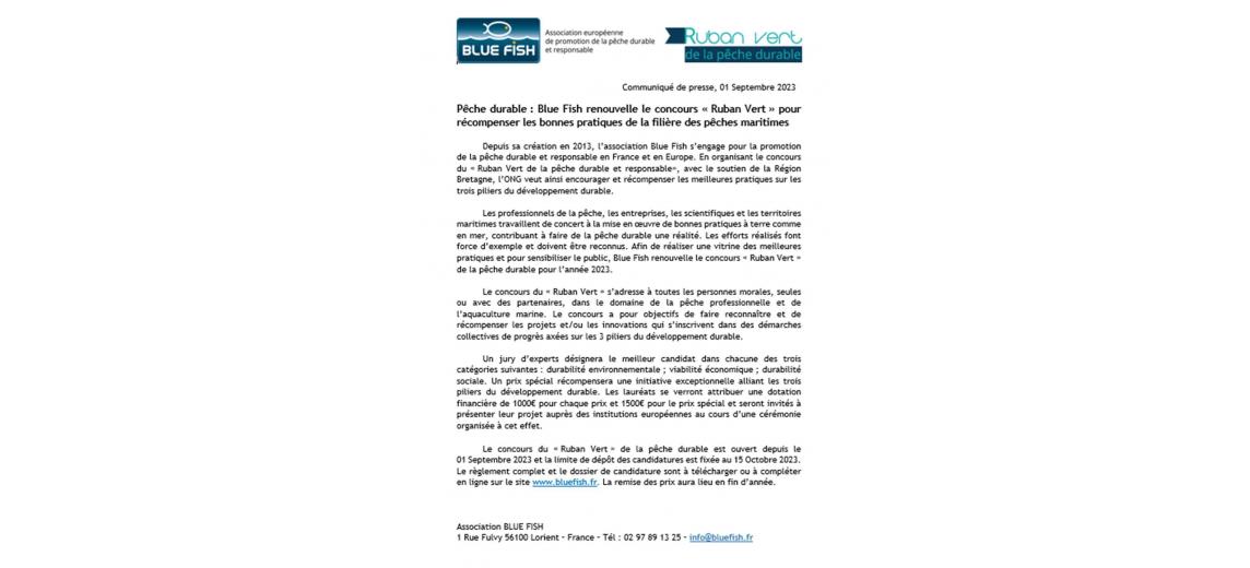 Communiqué de presse Blue Fish