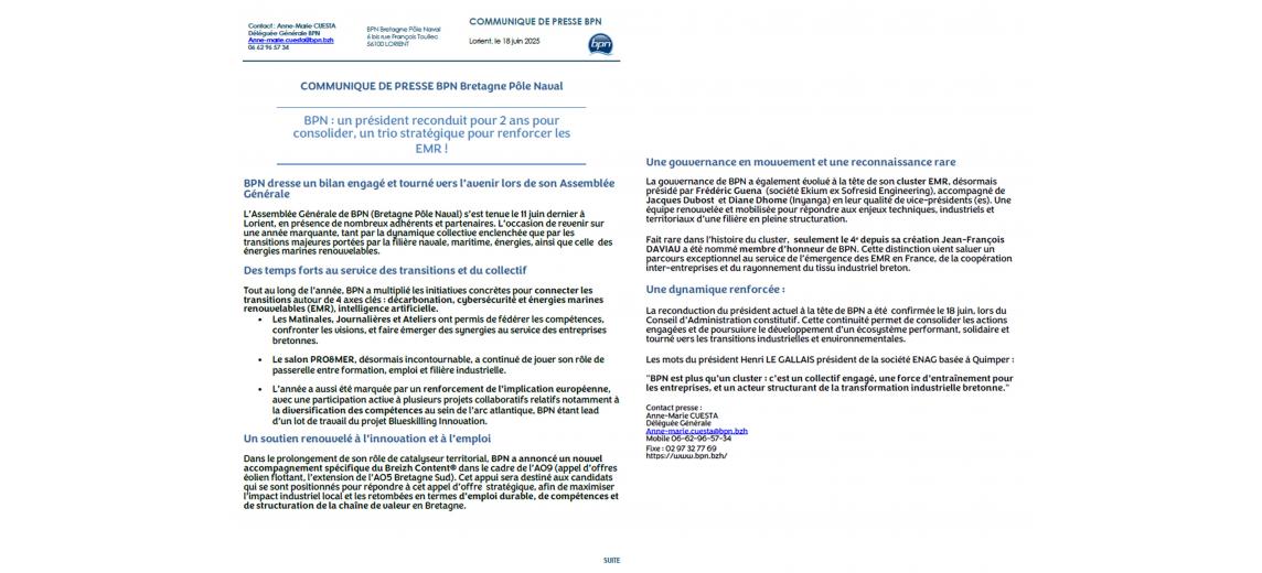 Communiqué de presse AG 2025. Présidence